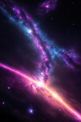Nebula Clouds and Stars. Artistic imaginary illustration of a fantasy outer space world, with vibrant neon colors galaxy, nebula clouds and supernova explosion. Generative-AI.