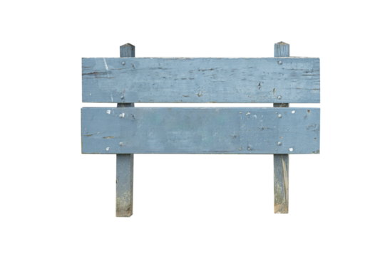 Cutout of an isolated old blue blank wooden sign   with the transparent png