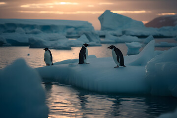 Adelie Penguins on an iceberg in Antarctica generated by AI.