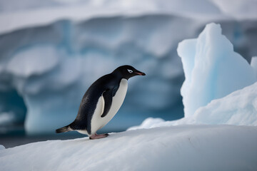Obraz premium Adelie Penguins on an iceberg in Antarctica generated by AI.