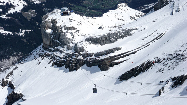 The cable car going to Glacier 3000 ski area in Switzerland.