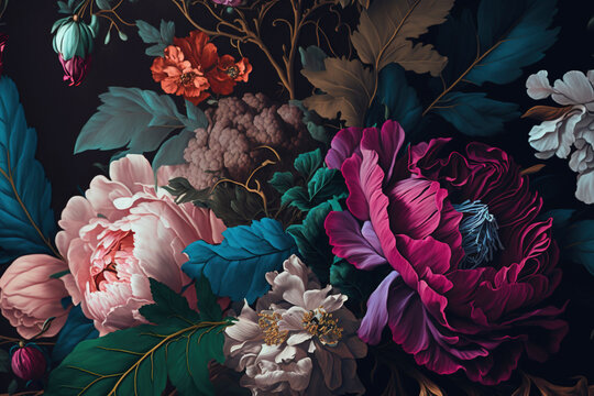 Fototapeta Vintage flowers wallpaper. AI 