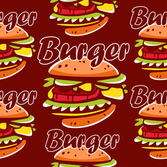Vector pattern of burgers in cartoon style.