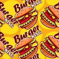 Vector pattern of burgers in cartoon style.