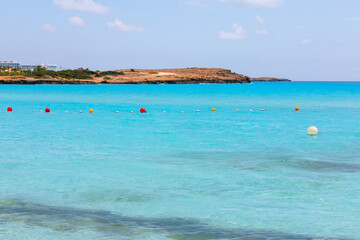 Nissi Beach in Cyprus . Blue flag designation beach . Sea clean aqua water