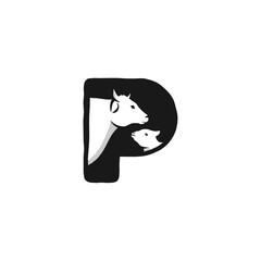 Cow and Lamb In Letter P