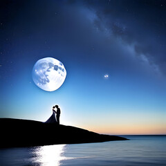 a couple having a romantic moment with a beautiful landscape as a background 