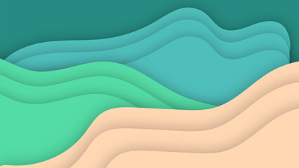 blue, green, cream, simple and clean wave paper cut abstract background illustration