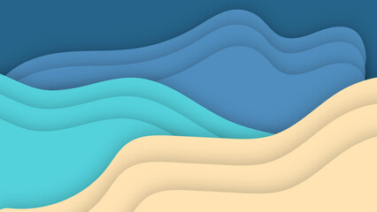 blue, cream, simple and clean wave paper cut abstract background illustration