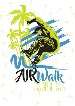 skate and walk in los angeles design vector illustration ready for print on t-shirt