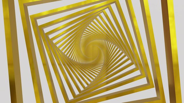 Gold metallic spiral shape loop zoom never ending abstract art