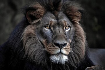 Majestic Black Lion, Powerful and Regal, Generative AI