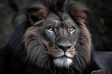 Fototapeta premium Majestic Black Lion, Powerful and Regal, Generative AI