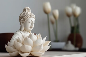 Buddha image in peaceful meditation pose with copy space concept for buddhism holidays and religion generative AI