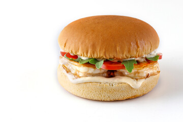 classic burger like in mcdonalds with shrimp on white background for menu and website design of food delivery restaurant 2