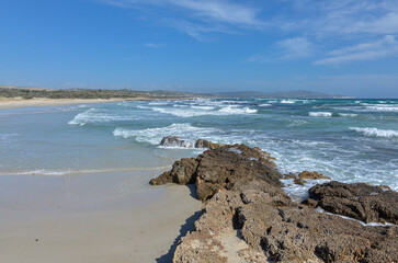 scenic view of Altinkum Plaji (Altinkum Beach) in Cesme, (Izmir province, Turkey)