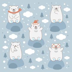 Polar bear animal doodles vector illustration.