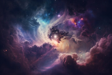 Galaxy with colorful nebula shiny stars and heavy clouds background