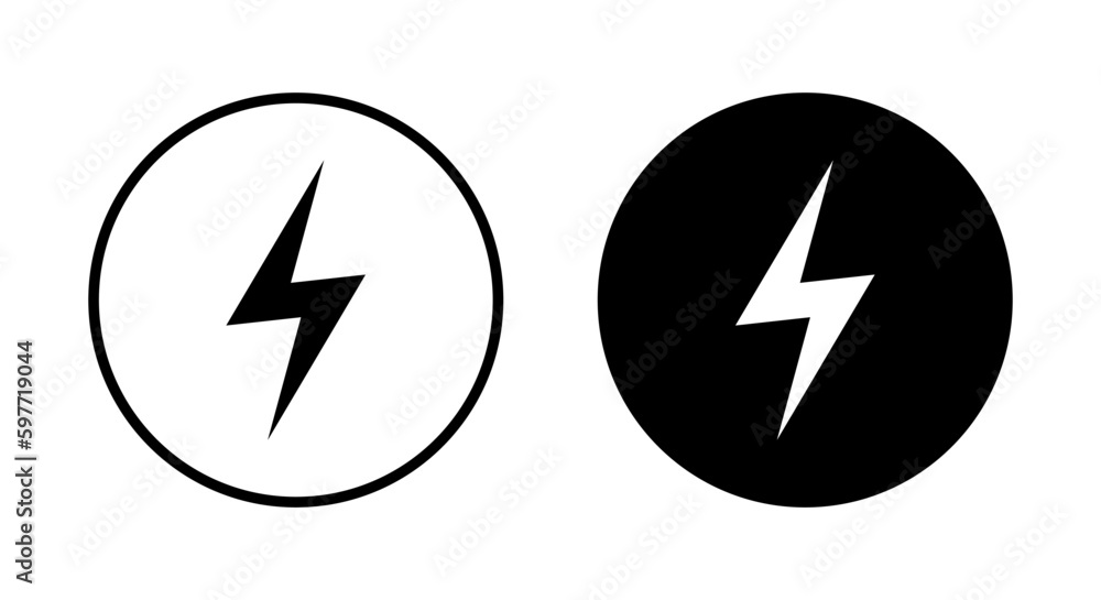 Poster Lightning icon vector. Thunderbolt symbol isolated on circle background