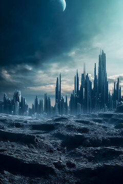 Alien City. Generative AI.
A digital painting of an alien city on an alien landscape.