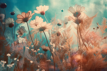 Floral dreamlike ethereal background image. AI generative