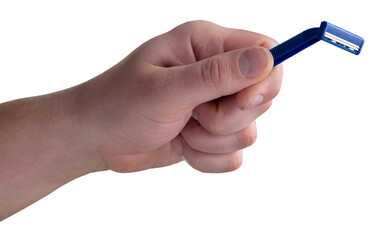 Human holds a classic plastic razor