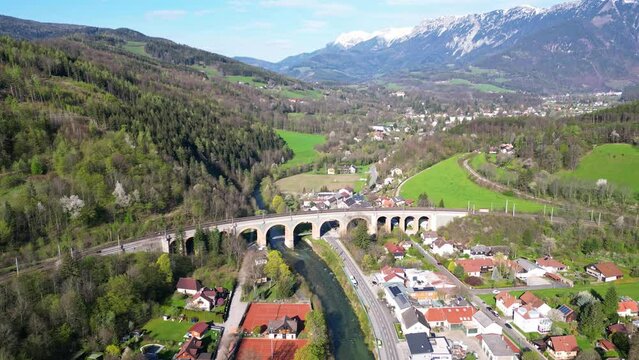 Historic viaduct bridge as part of the Semmering mountain railway in Austria 