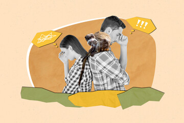 3d retro abstract creative artwork template collage of stressed depressed couple having quarrel...