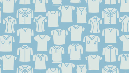Fototapeta premium Seamless pattern of different shirts on a blue background
