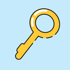 Yellow magnifying glass on blue background. Vector illustration