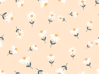 Seamless pattern with daisy flowers on yellow background vector.