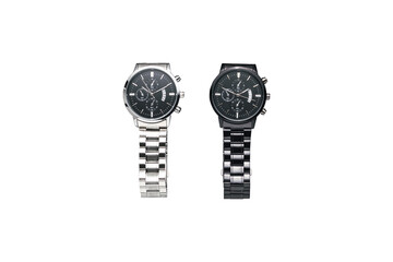 Luxury white and black chrome watches isolated on transparent background. PNG format