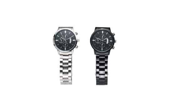 Luxury white and black chrome watches isolated on transparent background. PNG format