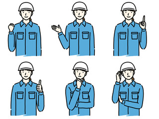 作業服の女性　ポーズセット