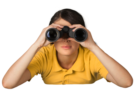 Portrait of a Young Woman Using Binoculars
