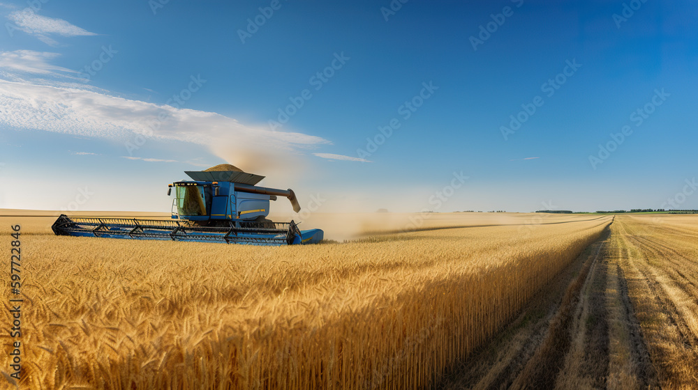 Aufkleber a combine harvester working in a wheat field. ai generative.