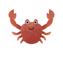 Red crab on white background. Textured hand drawn png illustration of cute baby crab with funny smiling face