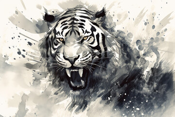 Majestic ink painting tiger, Generative AI © HiroSund
