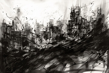 Metropolis, ink painting abstract art, Generative AI