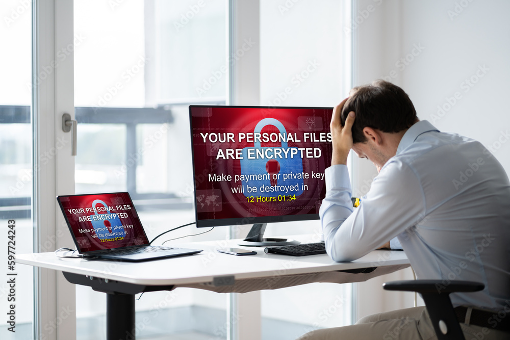 Poster Ransomware Malware Attack. Business Computer Hacked