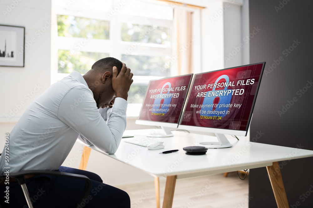 Poster Ransomware Cyber Attack Showing Files Encrypted Screen