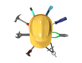Labours Day Concept.  Safety Cap With Tools Top View