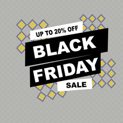 Black Friday.20% OFF. Special Offer Marketing Announcement. Discount promotion.20% Discount Special Offer Conceptual Black colour Banner Design Template.