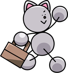 カバンを持って移動するにゃんまるのイラスト(左右反転バージョン)　猫