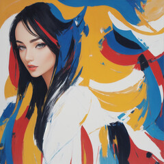 Abstract woman portrait. Oil art, paint strokes. 