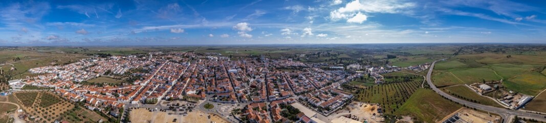 Obraz premium Aerial panoramic view of Castro Verde typical Village, in Alentejo countryside popular Tourism Destination region, Portugal.