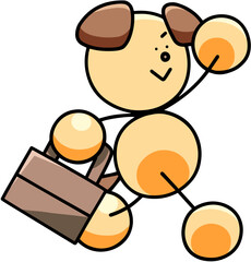 カバンを持って移動するわんまるのイラスト(左右反転バージョン)　犬