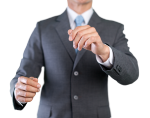 Young businessman hand presents something