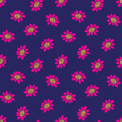 Fototapeta na wymiar pink daisy flowers seamless vector pattern on navy