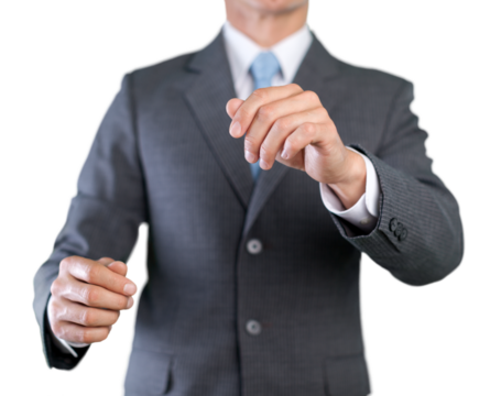 Young businessman hand presents something